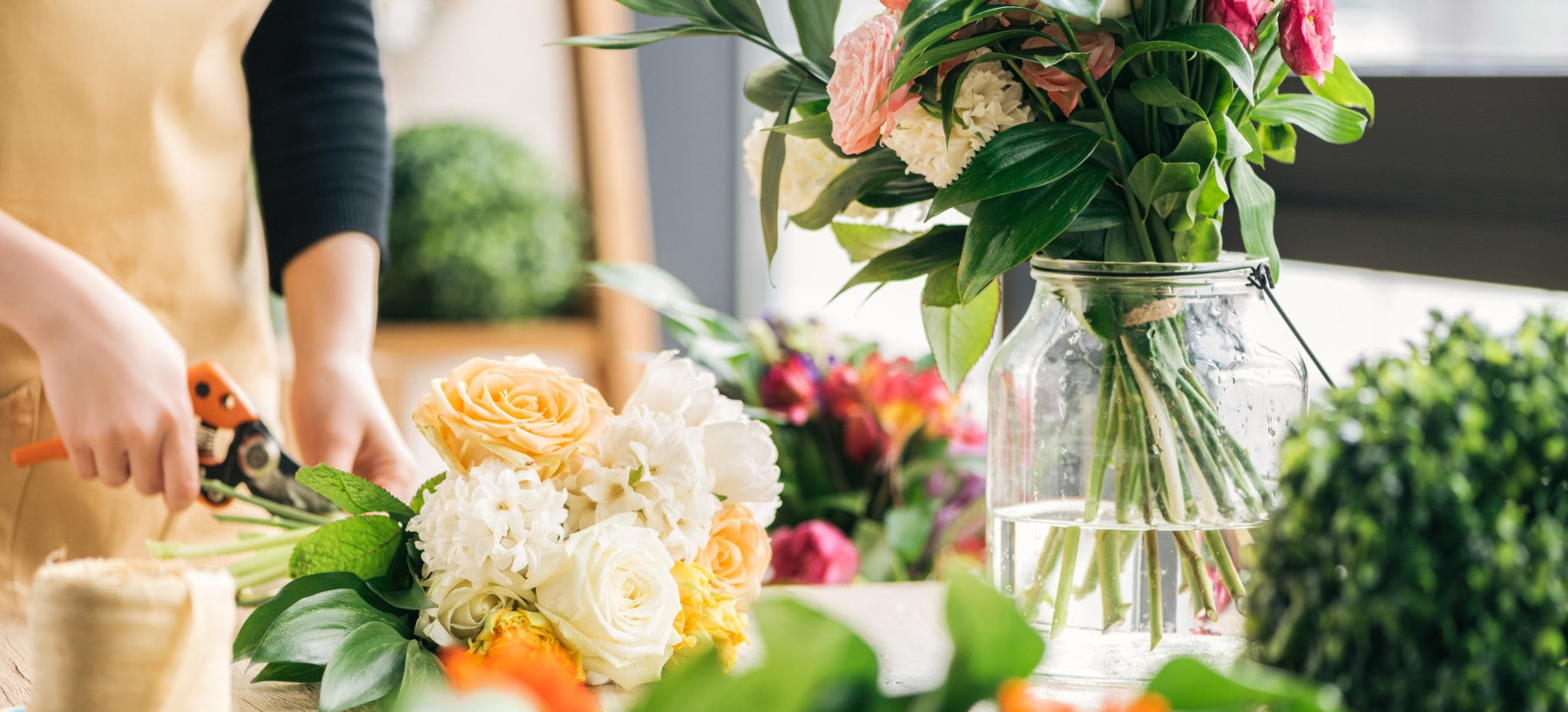 Florist working on flowers