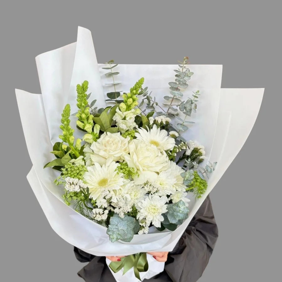 Regular Pearl Meadow Bouquet of seasonal white flowers with greenery