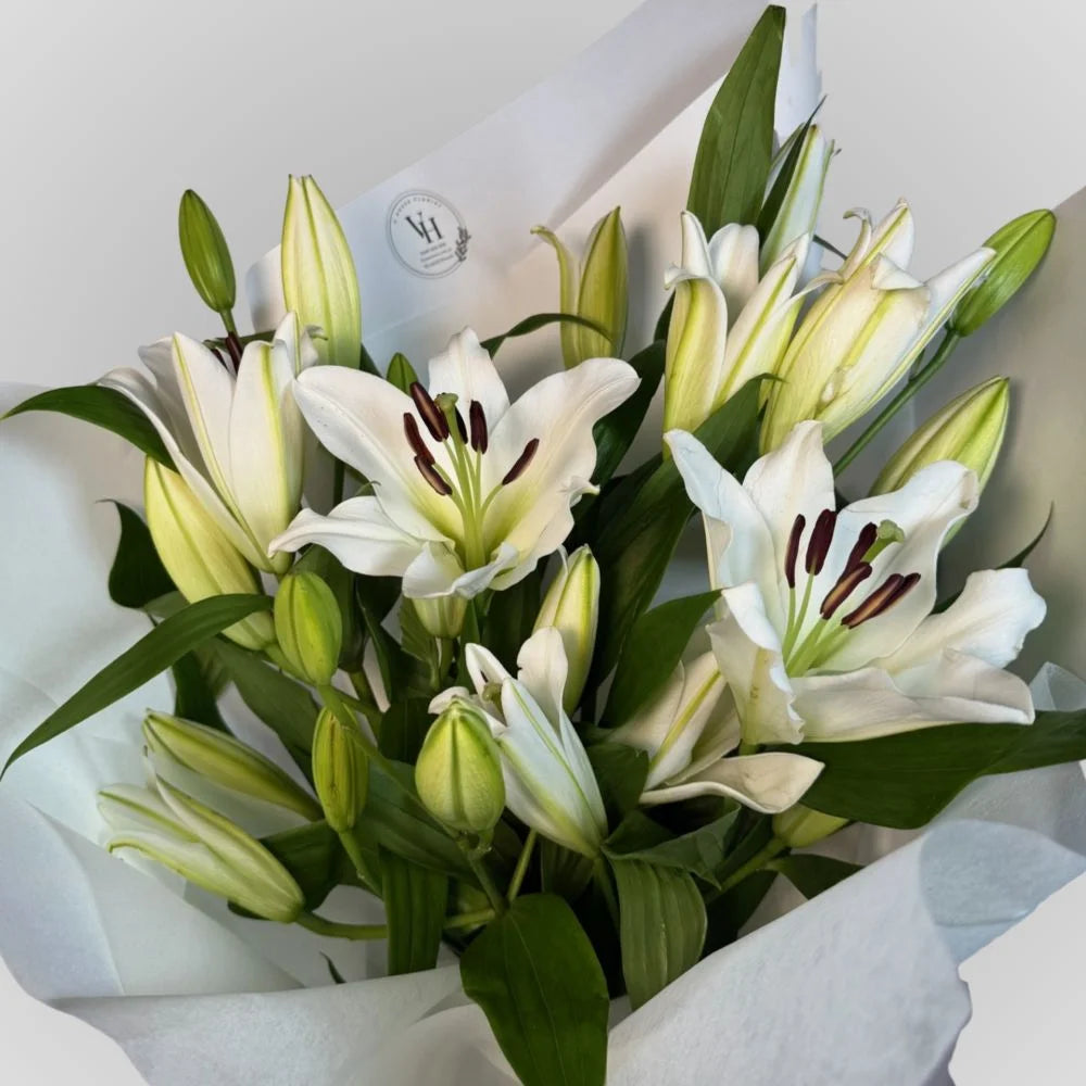 Lilylicious white lily flower bouquet by Vhouse Florist