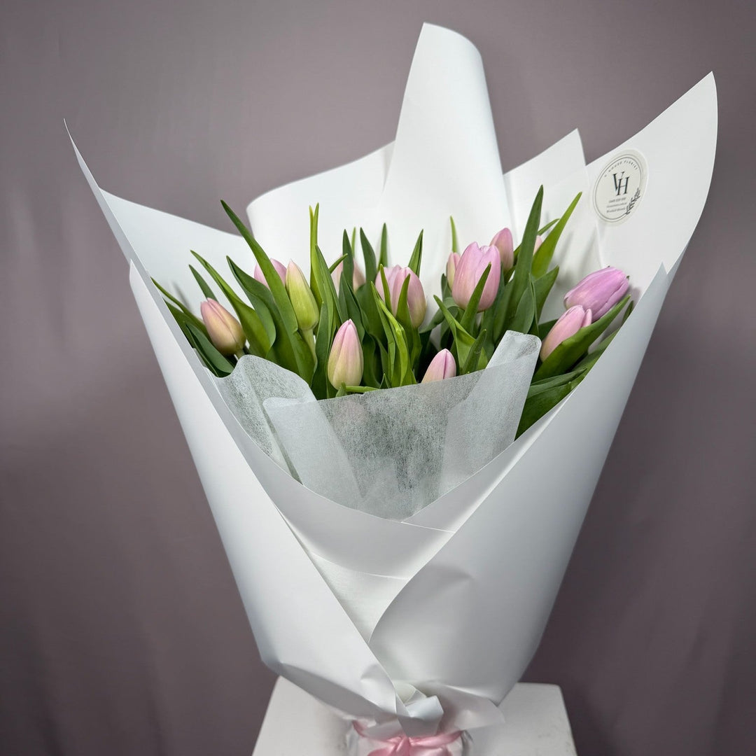 Pale blush pink tulip bouquet, alternate view