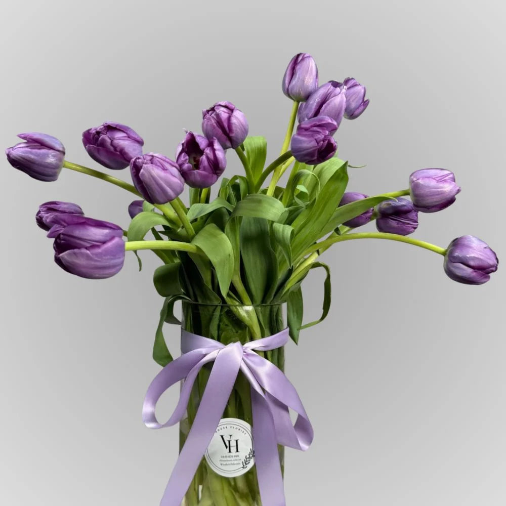 Purple tulip flower bouquet, close-up view