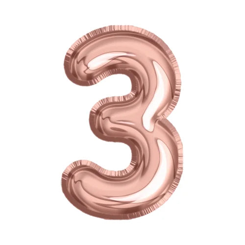 Rose gold number 3 foil balloon for birthday and celebration party decorations available at Vhouse Florist Sydney