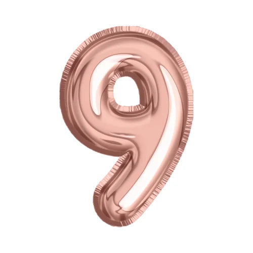 Rose gold number 9 foil balloon for birthday and celebration party decorations available at Vhouse Florist Sydney