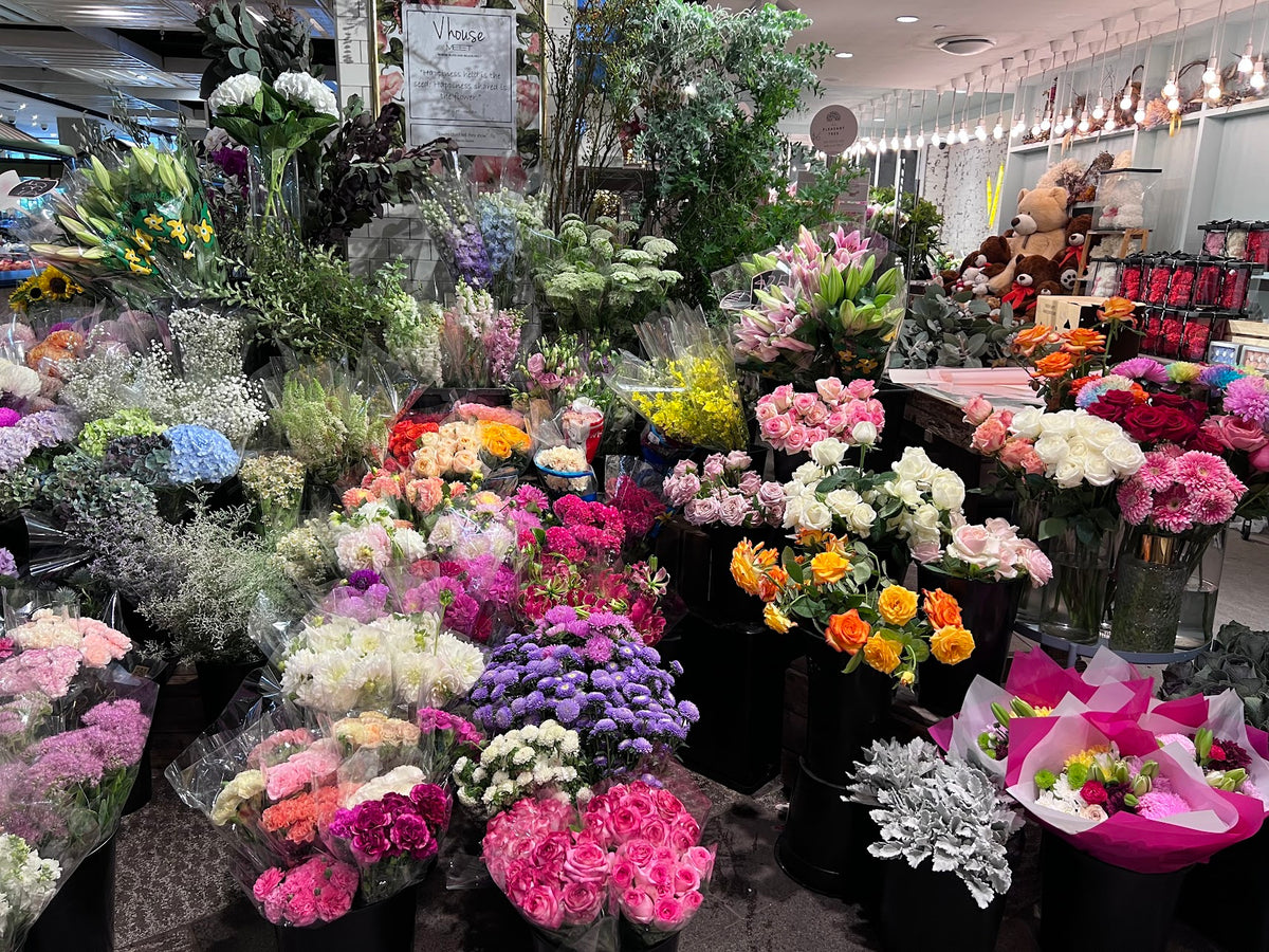 Fresh bouquets on display inside Vhouse Florist at Westfield Miranda